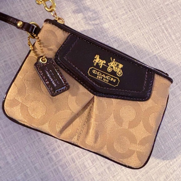 COACH Brown & Gold Signature Wristlet - Picture 1 of 3